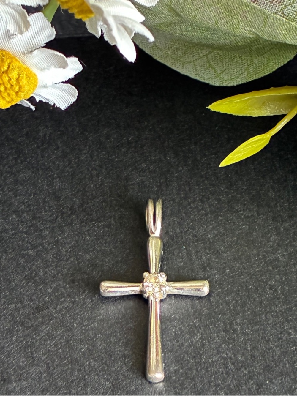 925 Silver pendant,Polished Silver Cross Pendant Necklace with Center Accent